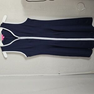 Besty Johnson  Navy Zip Front White Trim Pleated Dress